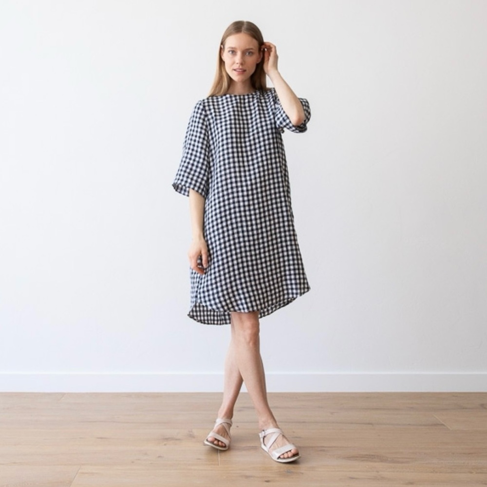 Navy Check Linen Dress ~ LinenMe